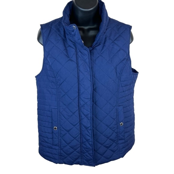 M Black Rivet Blue Puffer Vest Medium Snap Closure 8 10 - Picture 1 of 7